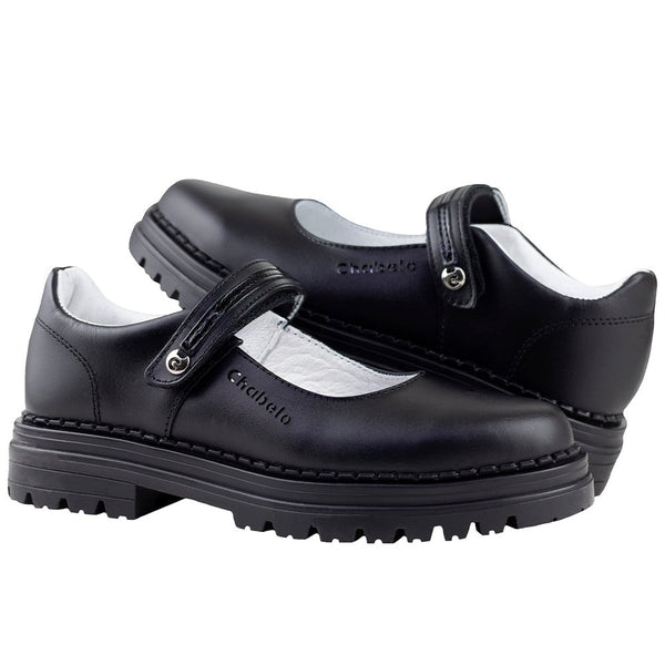 Zapato Escolar Niña Chabelo 226-A Negro Piel Suela Gruesa