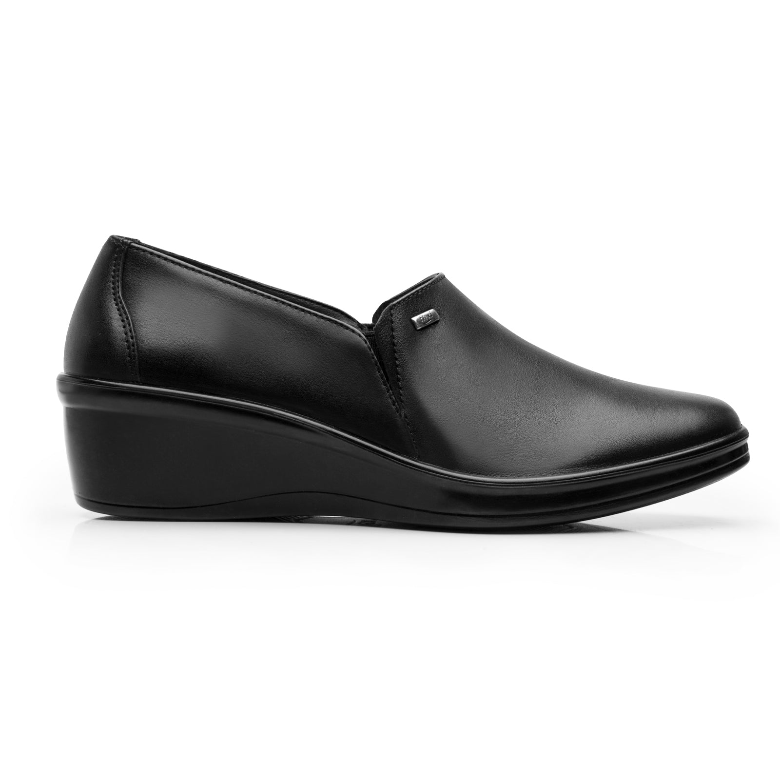 Zapato Mocasín Tacón Cuña Para Dama Flexi 136707 Negro