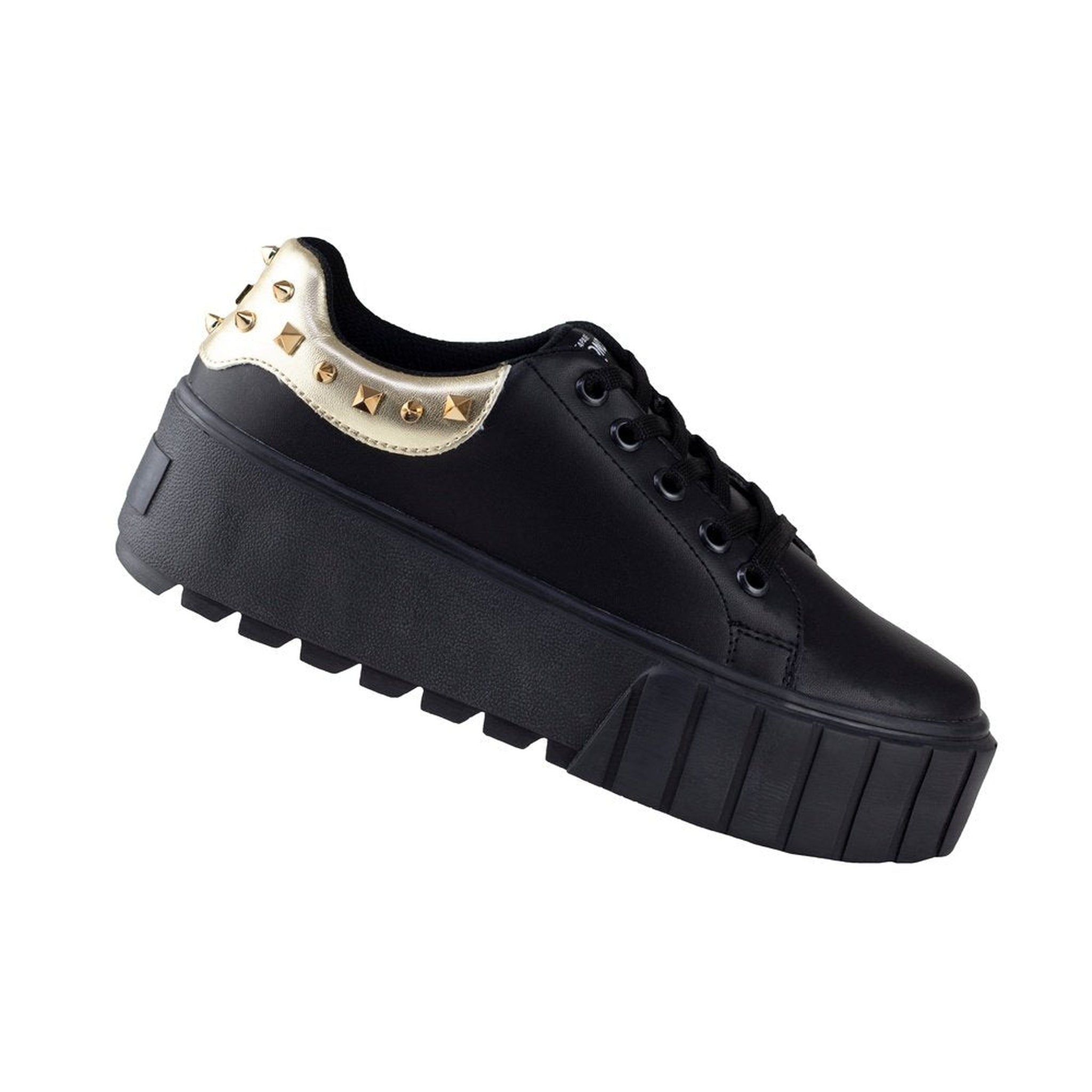 Tenis Negro Con Suela Gruesa Mujer Capa De Ozono 651101 Oro