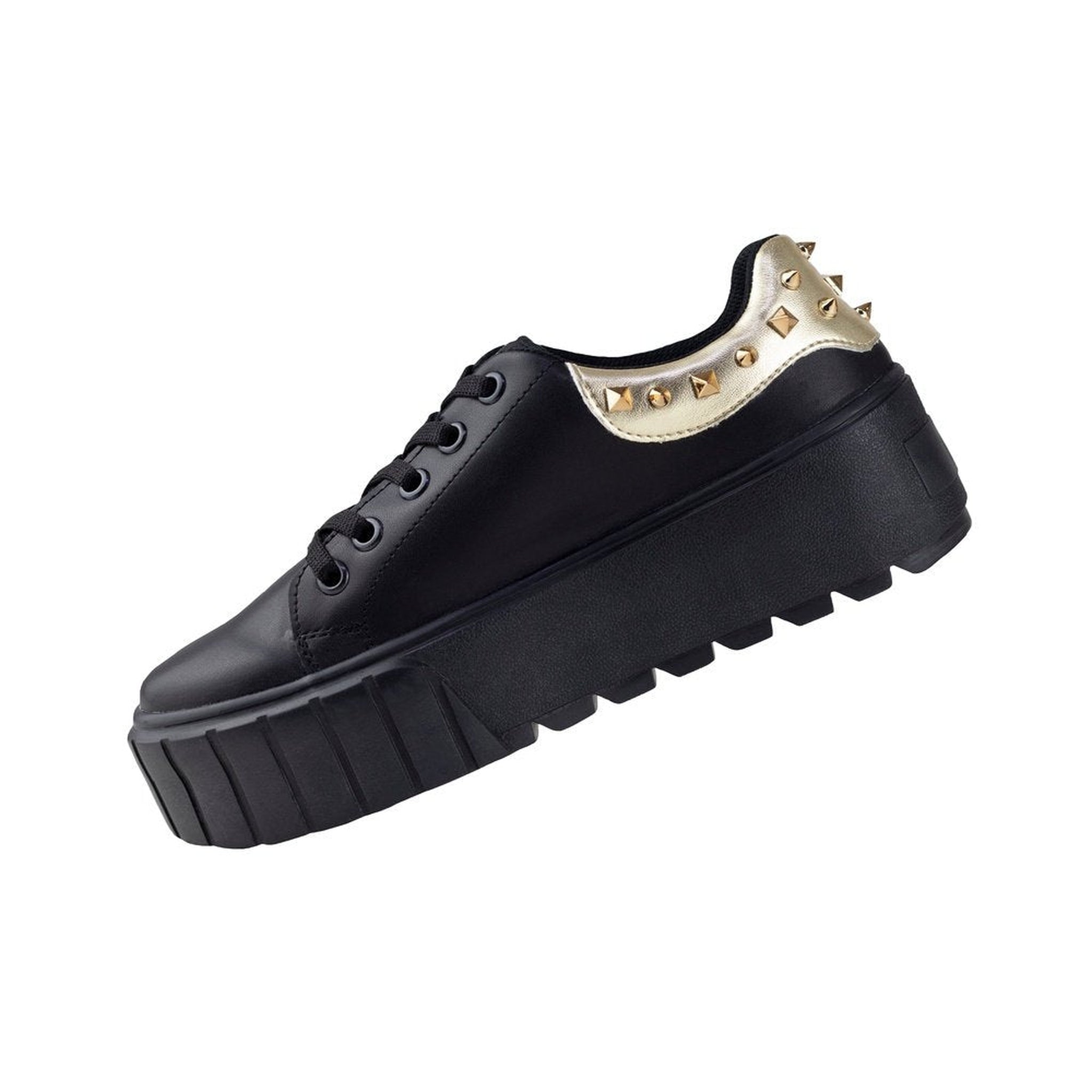 Tenis Negro Con Suela Gruesa Mujer Capa De Ozono 651101 Oro