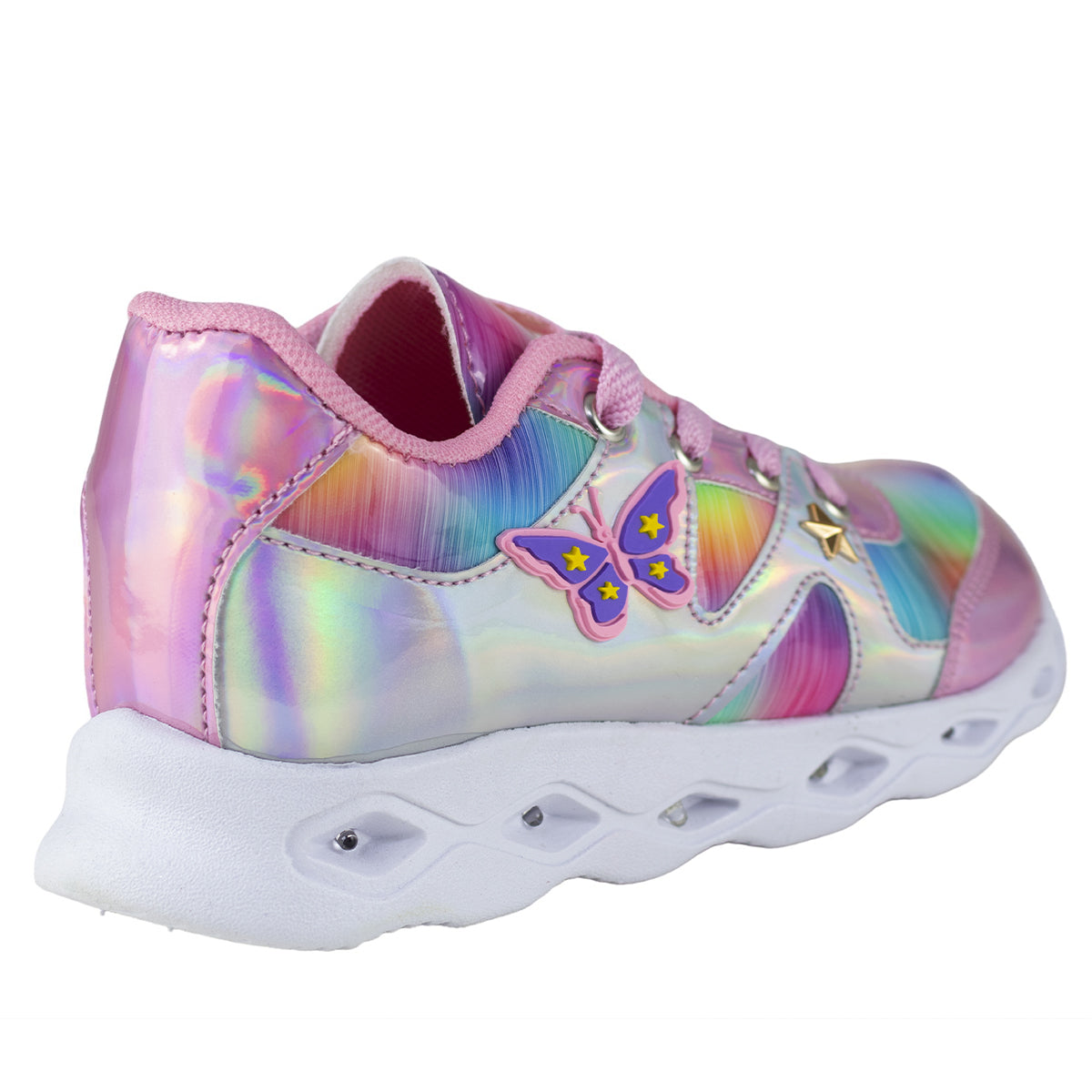 Tenis Con Luces Niña Kids Shoes 106-7 Plata Mariposa