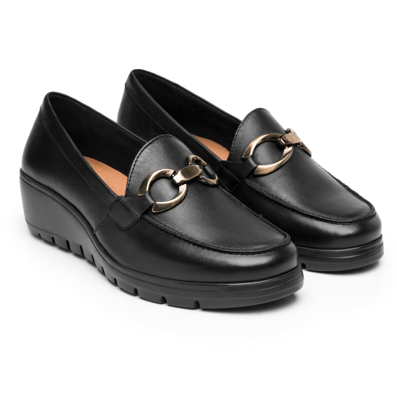 Zapato Mocasín Hebilla Tacón Cuña Para Dama Flexi 104830 Negro