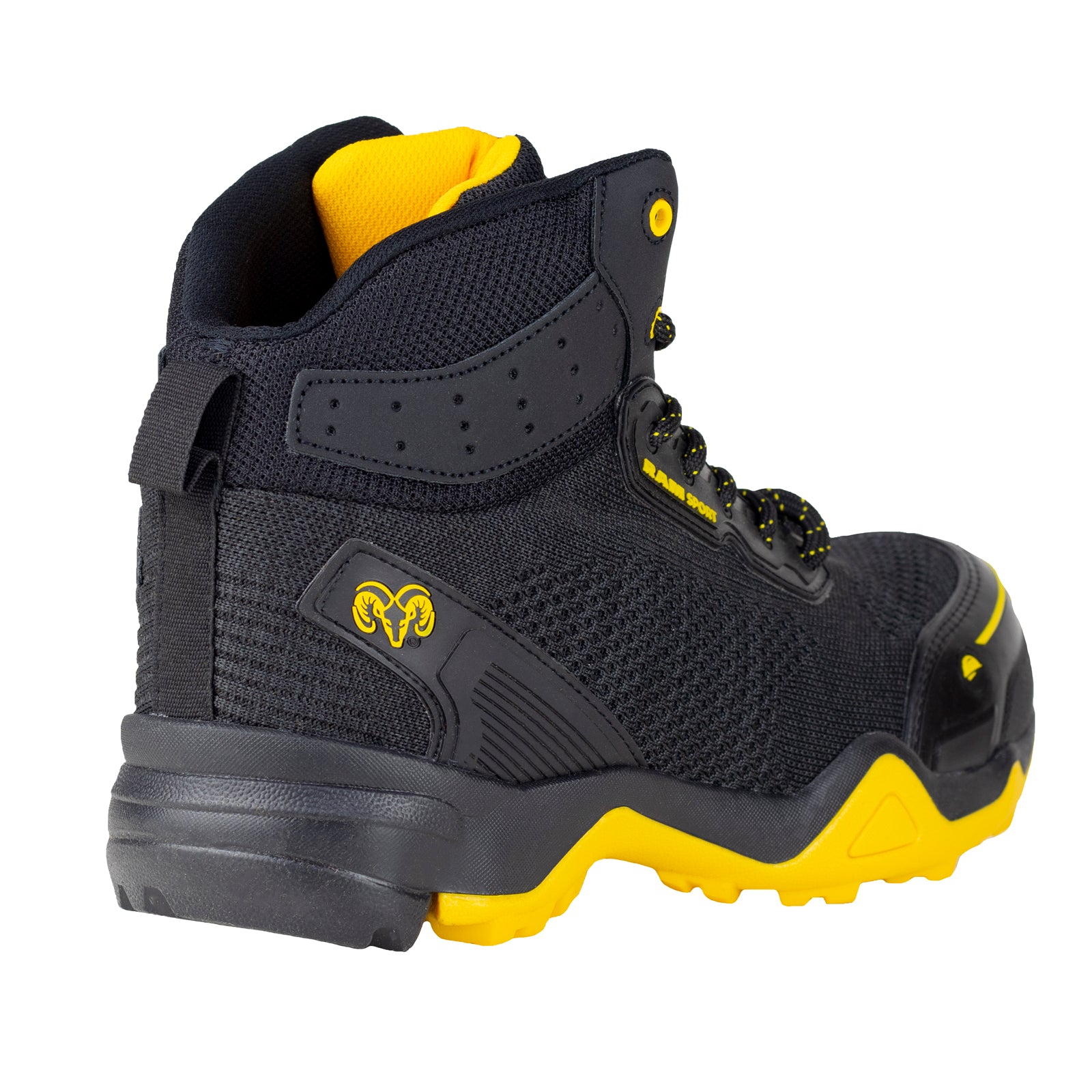 Bota Seguridad Casco Acero Para Caballero New Ram 9544 Negro Suela Amarilla