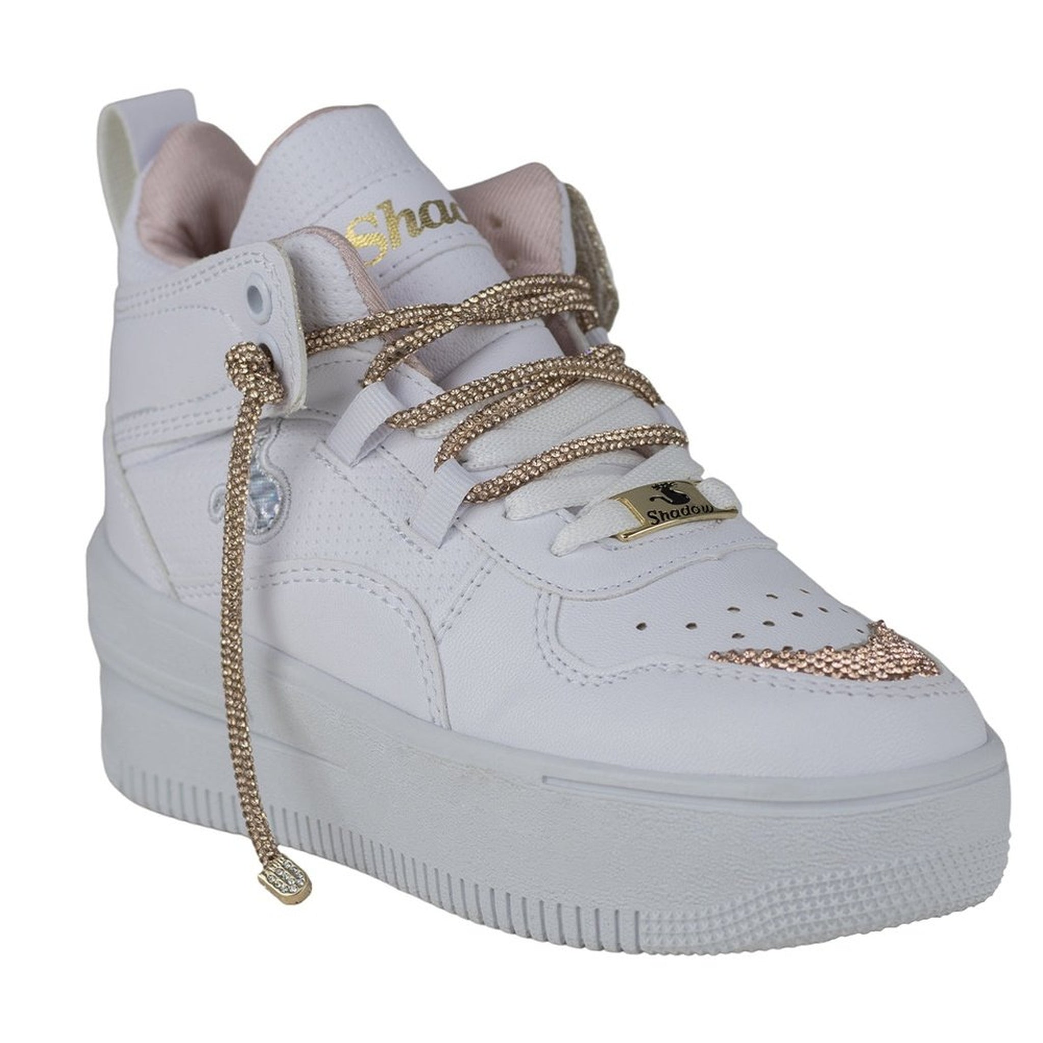 Tenis Urbano De Mujer Plataforma Shadow 3003 Blanco Oro Rosa