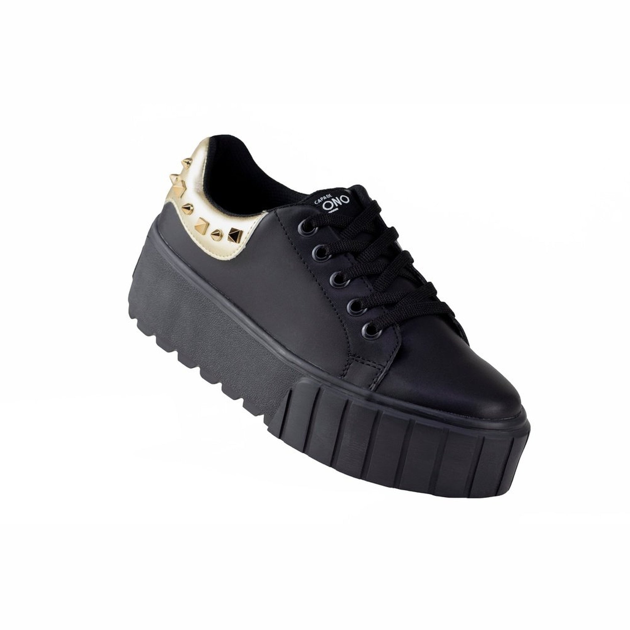 Tenis Negro Con Suela Gruesa Mujer Capa De Ozono 651101 Oro
