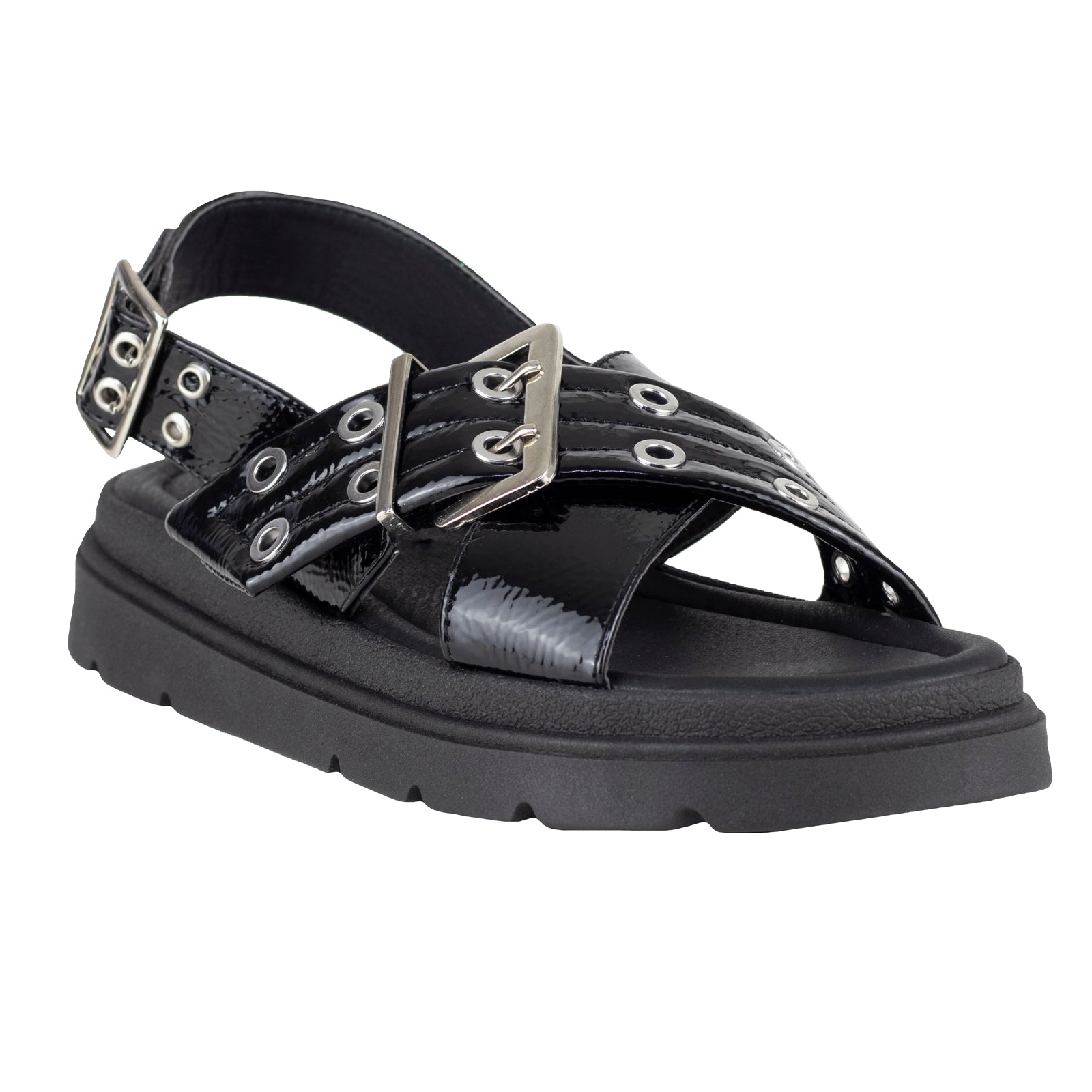 Sandalia De Plataforma Para Dama Salamandra 315-4060-A Charol Negro