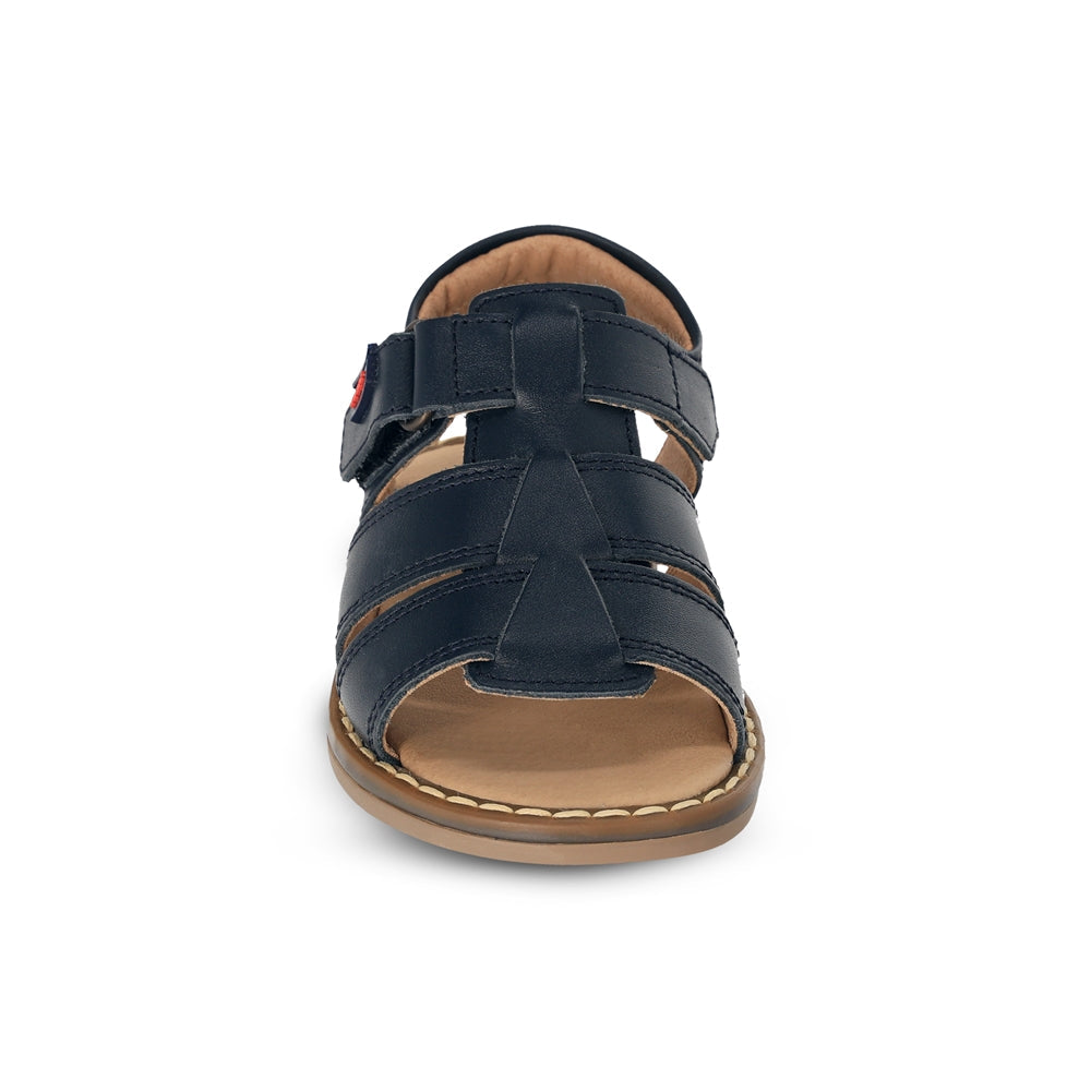 Sandalia Audaz para niño en piel azul Tetris con tira de contacto.