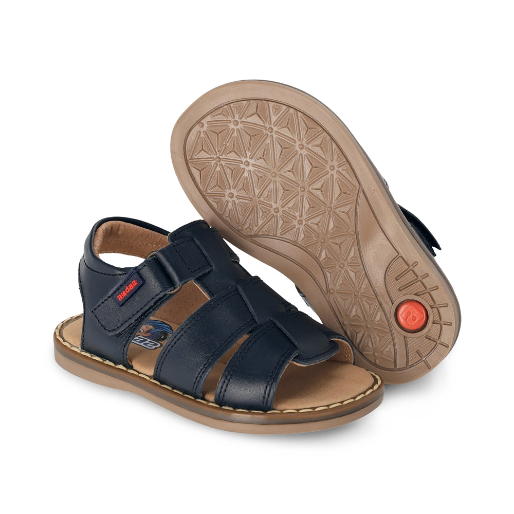 Sandalia Audaz para niño en piel azul Tetris con tira de contacto.