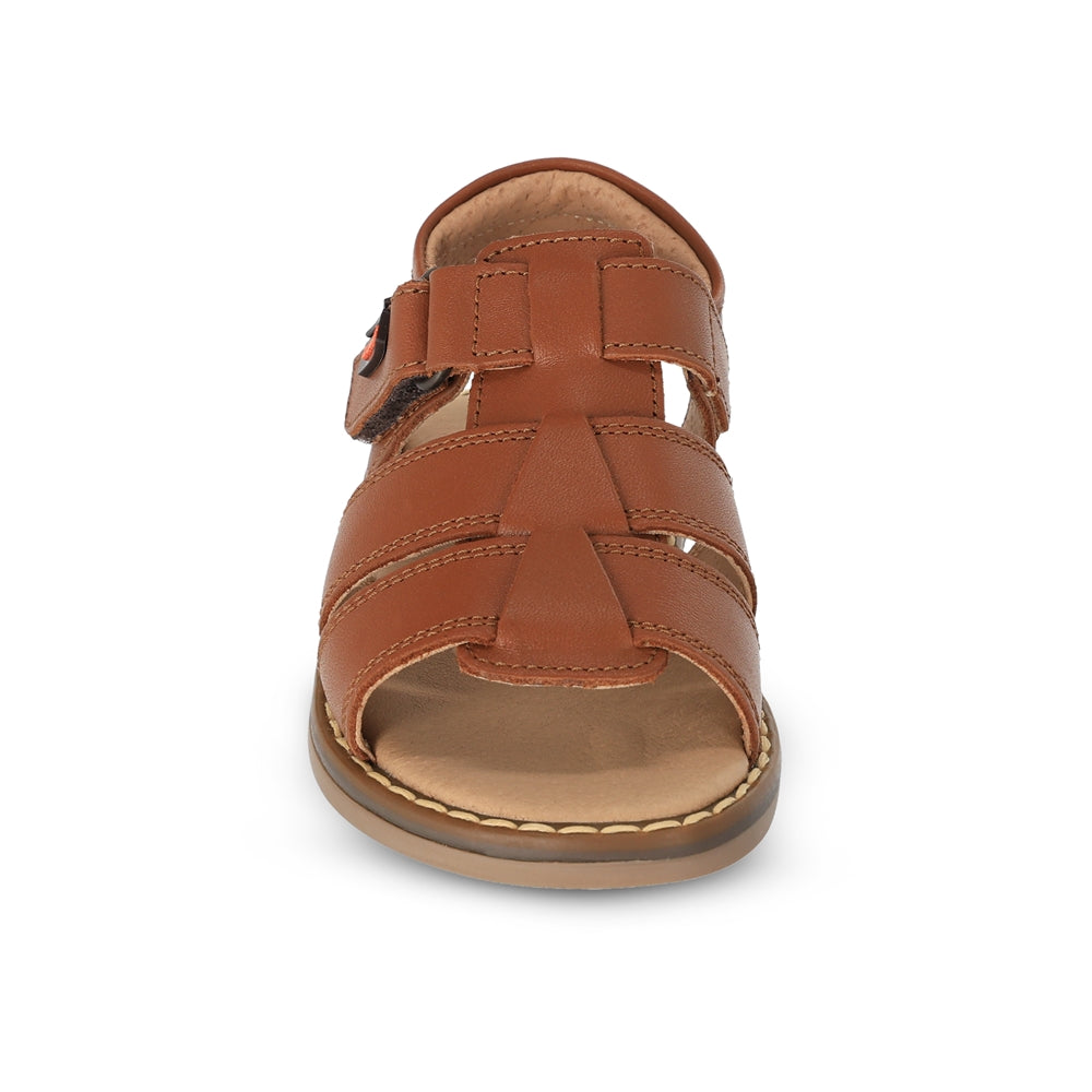 Sandalia Audaz para niño en piel miel Tetris con tira de contacto.