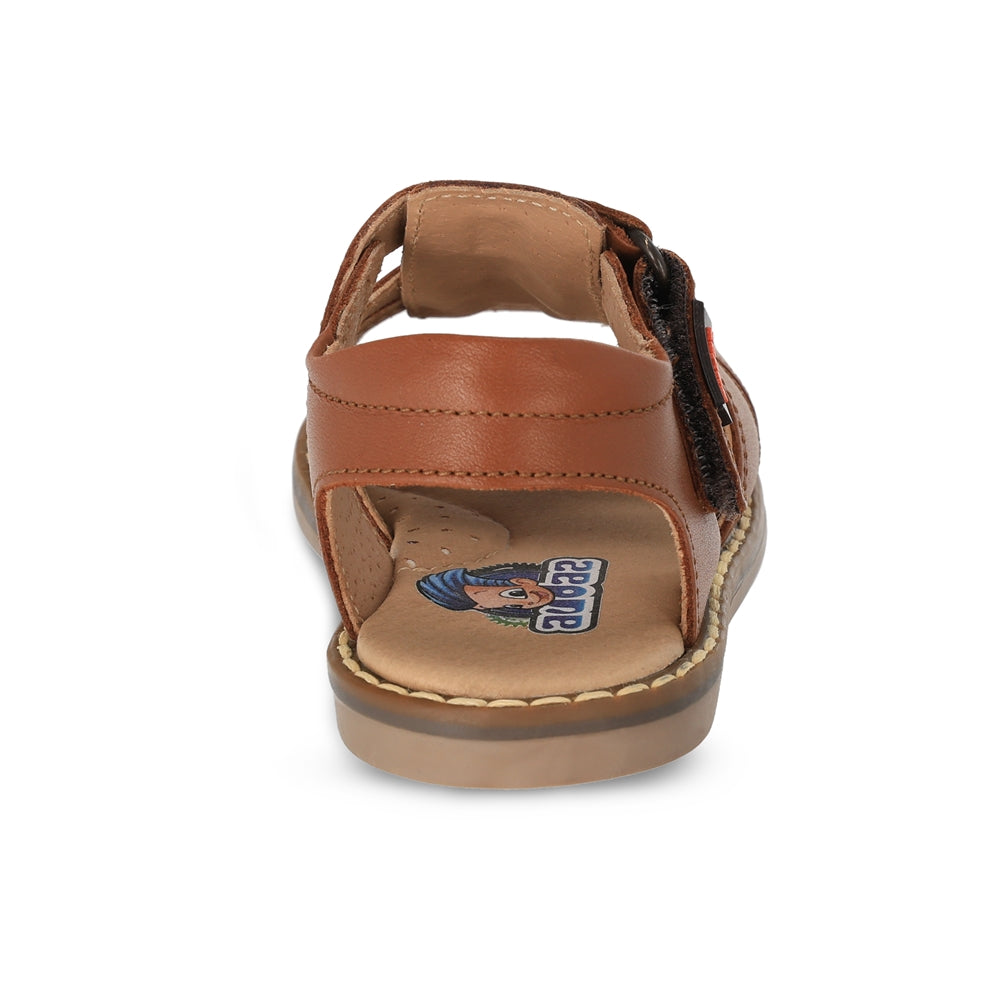 Sandalia Audaz para niño en piel miel Tetris con tira de contacto.