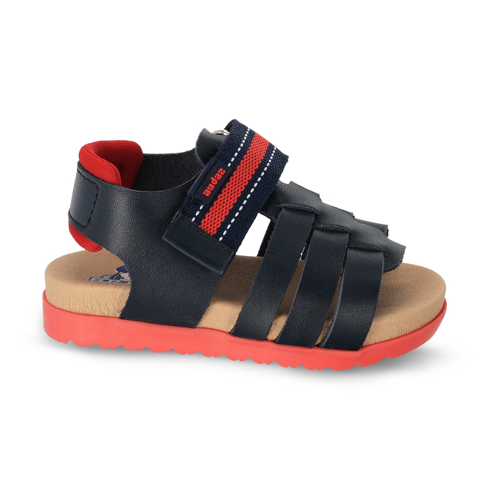 Sandalia Audaz para niño en piel azul Cameron con tira de contacto.