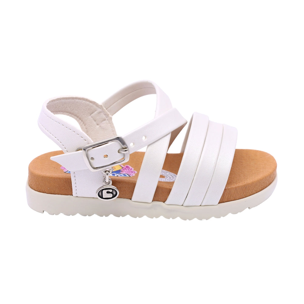 Sandalia Coqueta para niña en sintético perla Cameron con con tiras cruzadas