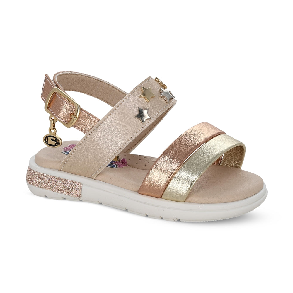 Sandalia Coqueta para niña en sintético beige Sofi con detalles de estrellas.