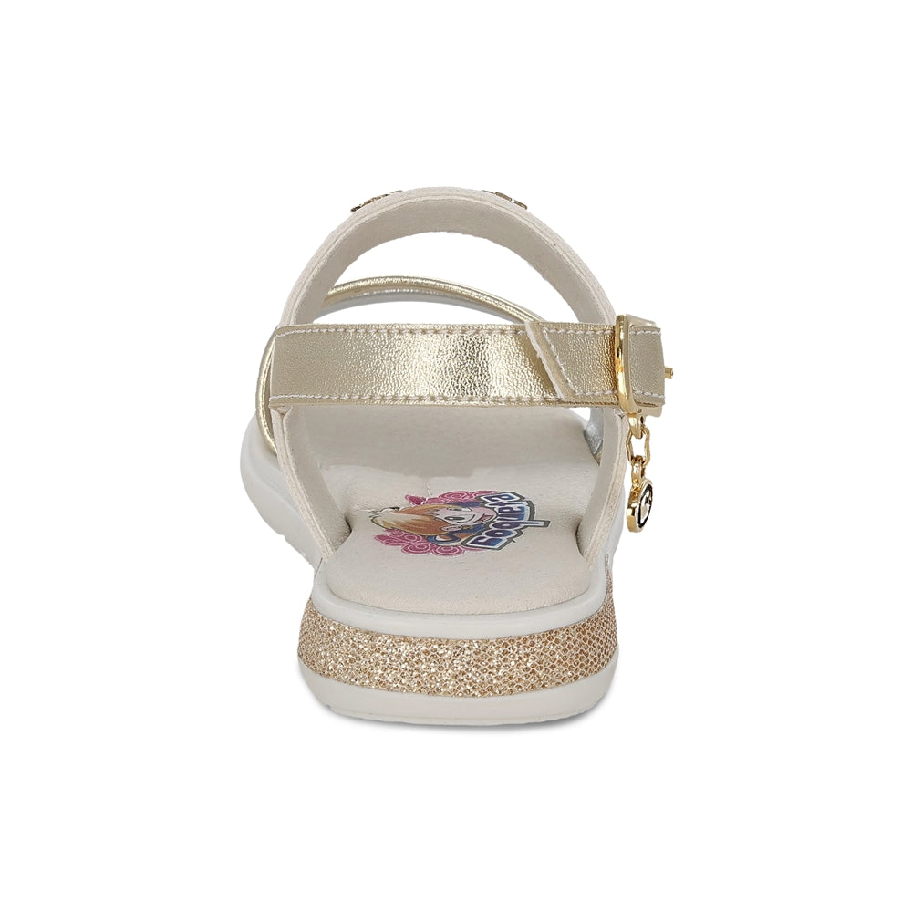 Sandalia Coqueta para niña en sintético oro Sofi con detalles de estrellas.