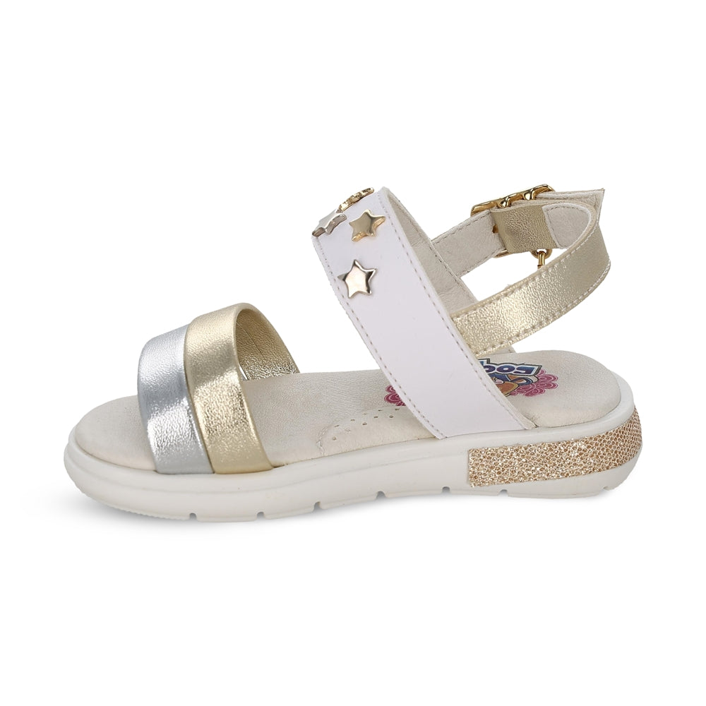 Sandalia Coqueta para niña en sintético oro Sofi con detalles de estrellas.