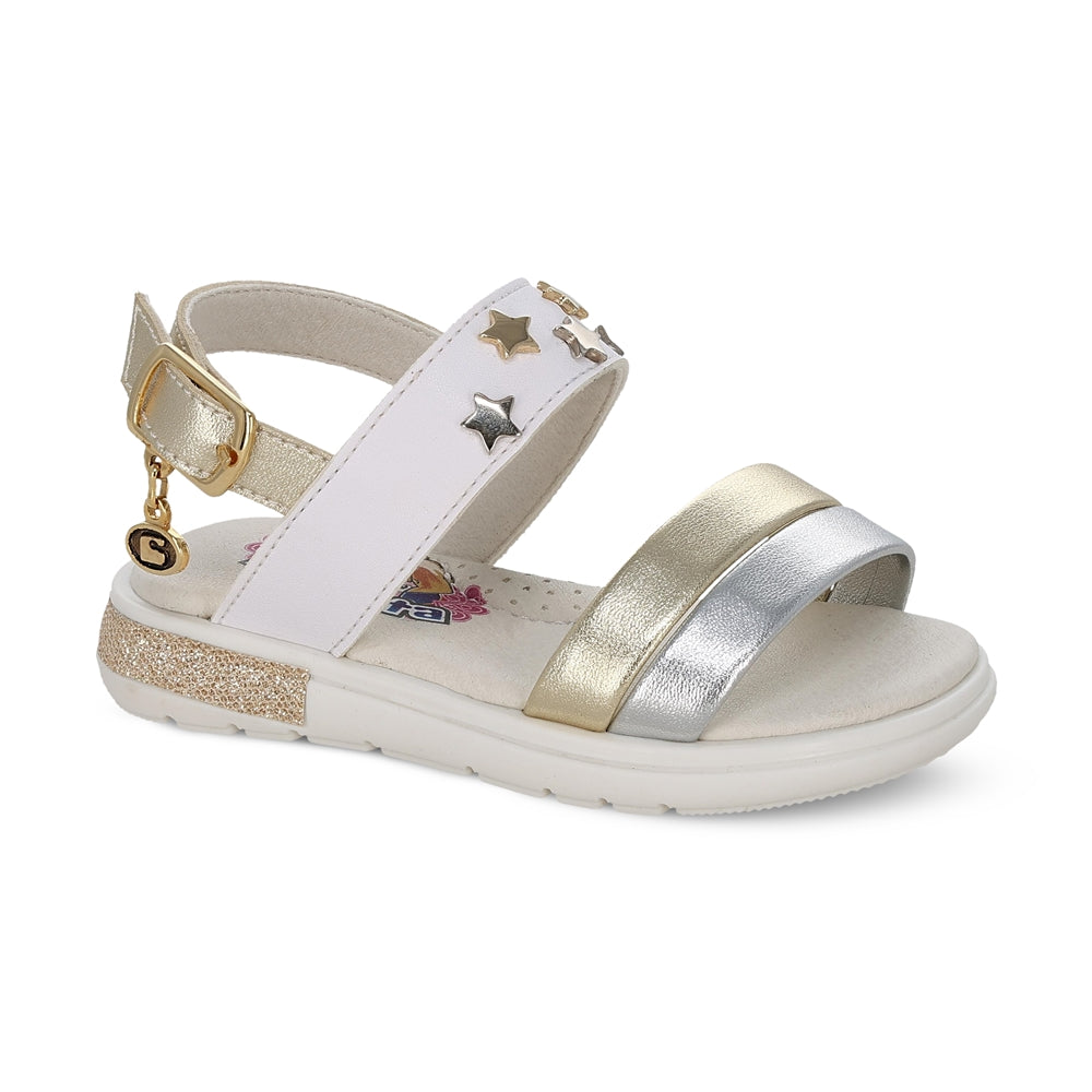 Sandalia Coqueta para niña en sintético oro Sofi con detalles de estrellas.