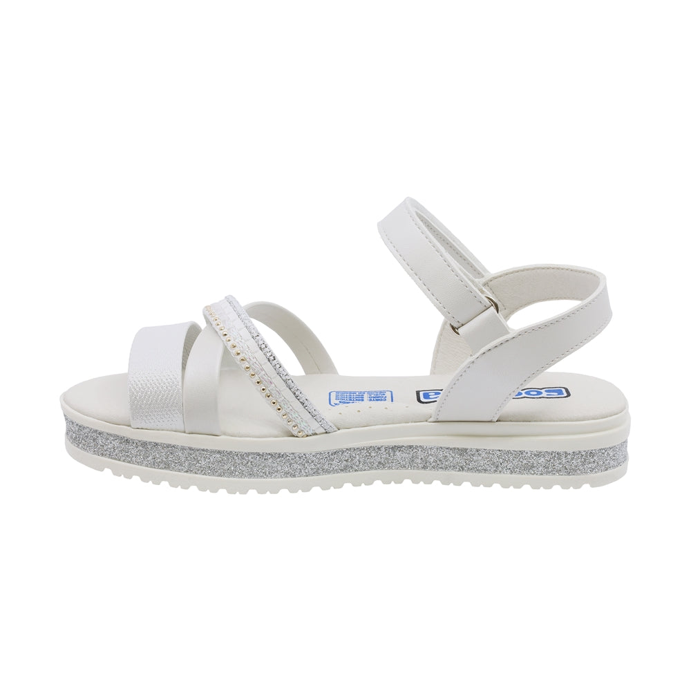 Sandalia Coqueta para niña en sintético perla Casandra con tira de contacto.