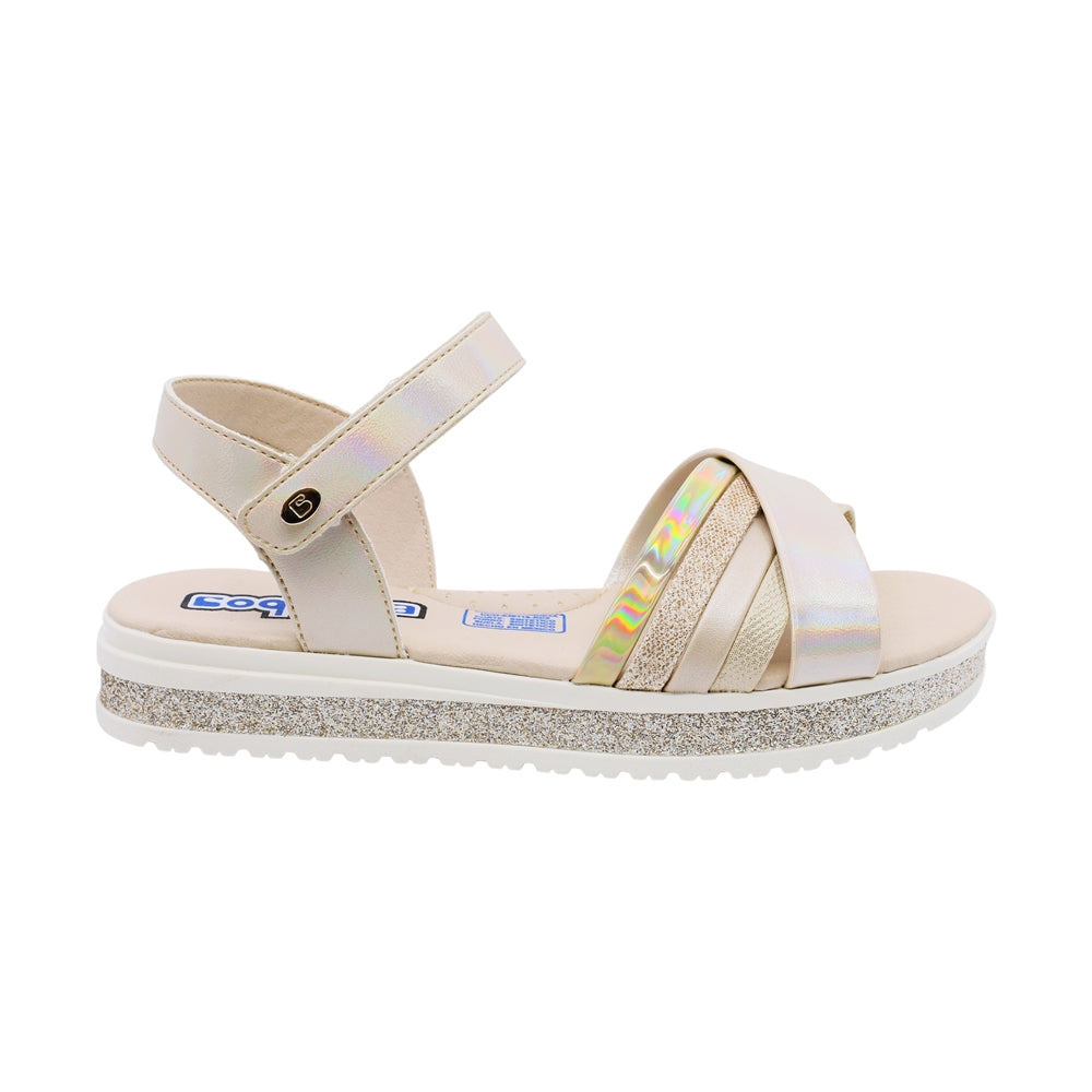 Sandalias Coqueta para niña en sintético oro Casandra con ajuste seguro