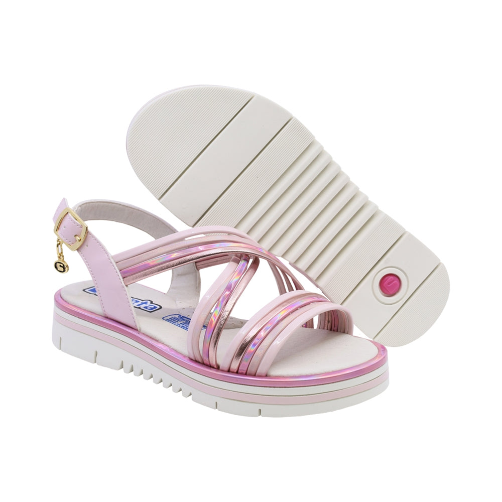 Sandalia Coqueta para niña en charol rosa Valentina con hebilla.