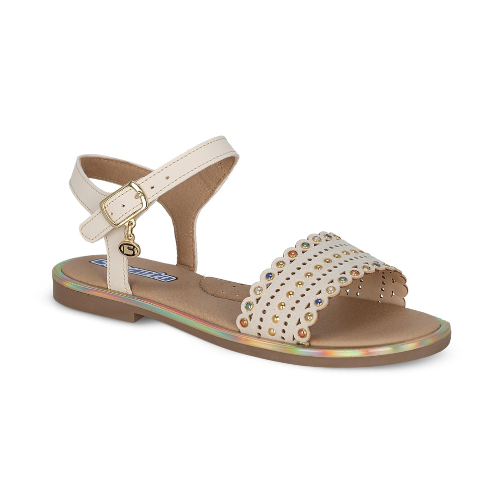 Sandalia Coqueta para niña en sintético beige Yalitza con hebilla