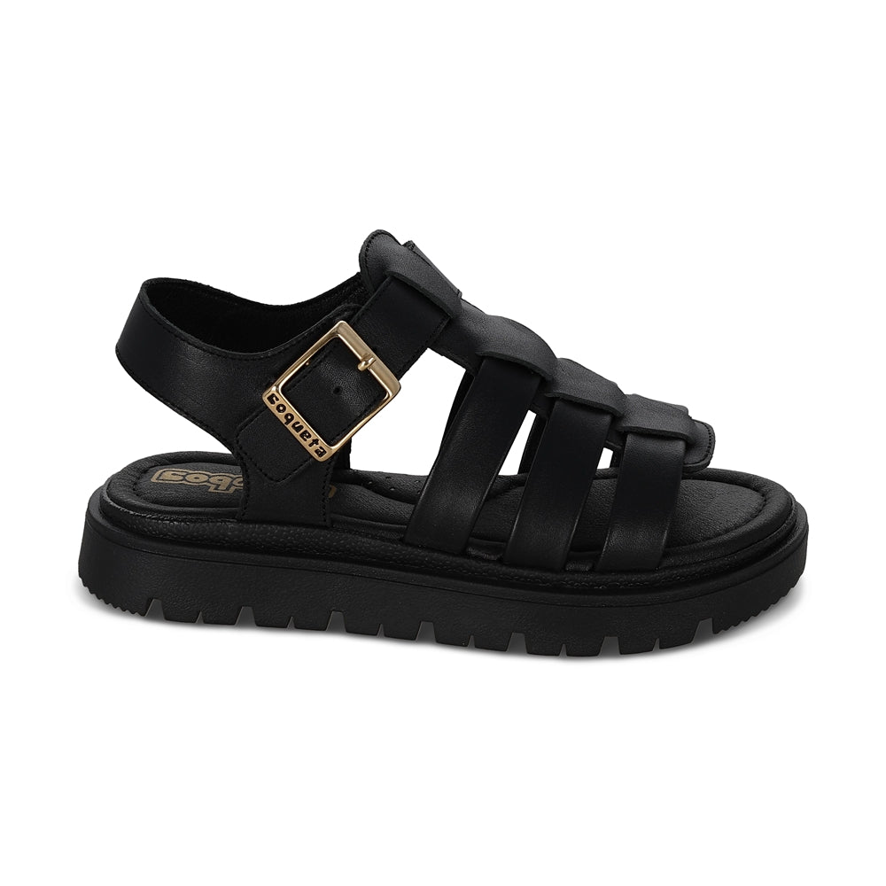 Sandalia Coqueta para niña en piel negra Tomasa con hebilla.