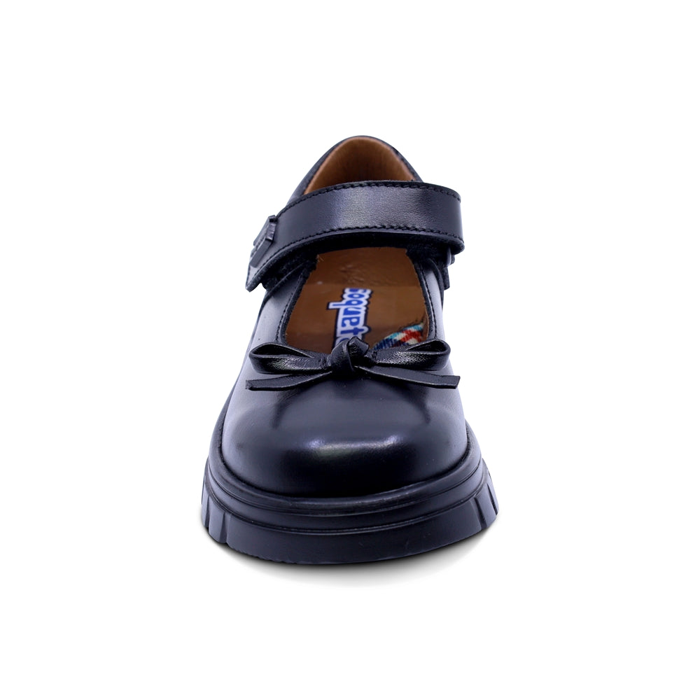 Zapato escolar Coqueta para niña de piel en negro Thunder con moño