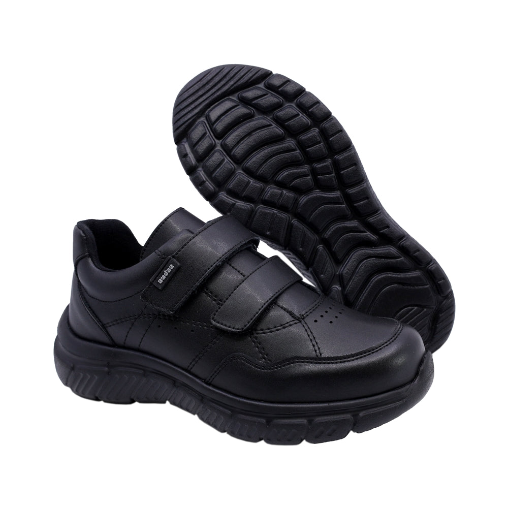 Tenis Audaz para niño en piel negro Balu con doble tira de contacto.
