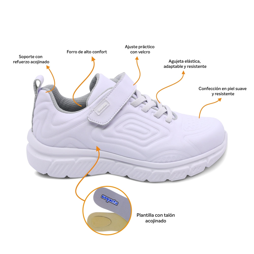 Tenis escolar Audaz para niño en piel blanco Balú con tira de contacto