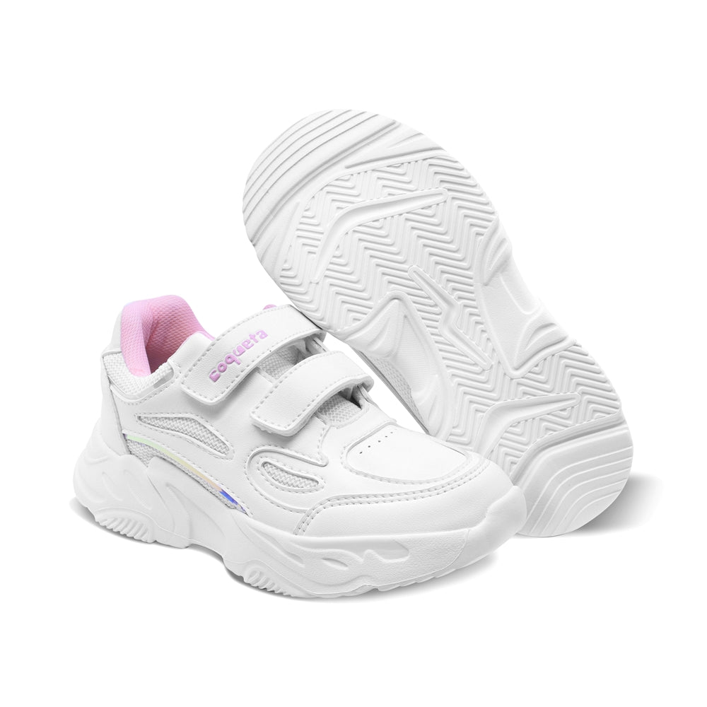 Tenis escolar Coqueta para niña sintético blanco alien con doble tira de contacto