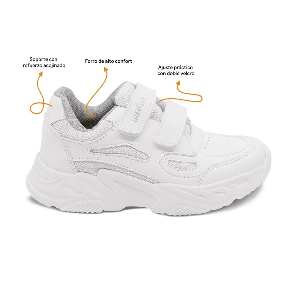 Tenis escolar Audaz para niño sintético blanco Alien con doble tira de contacto