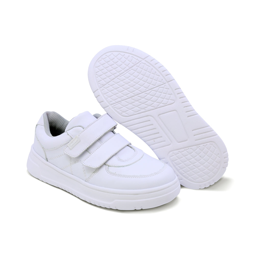 Tenis escolar Audaz para niño en piel blanco Raptor con doble tira de contacto