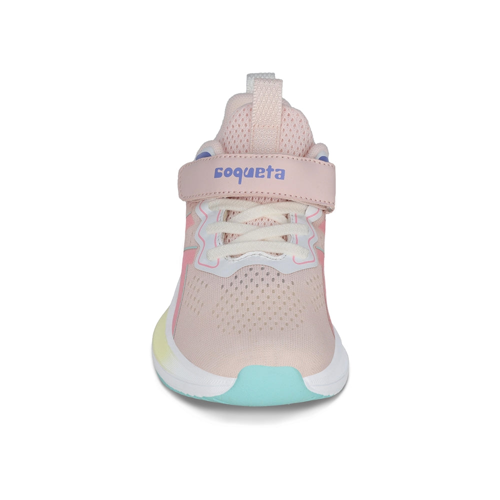 Tenis Coqueta para niña en textil rosa Rocco con tira de contacto.