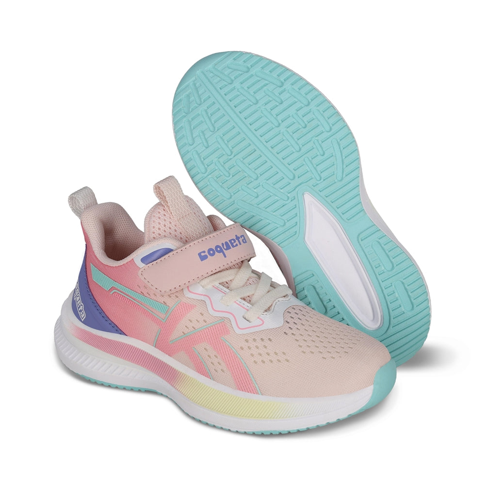 Tenis Coqueta para niña en textil rosa Rocco con tira de contacto.