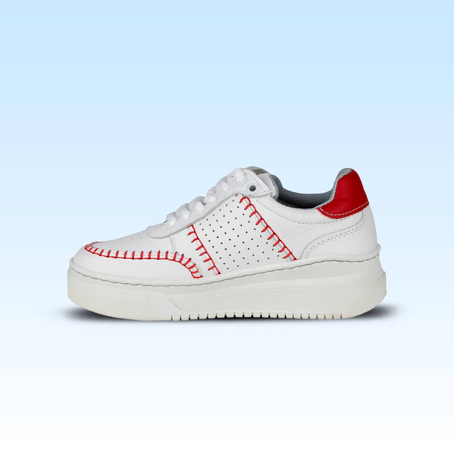 Tenis Tejidos Suela Gruesa Casual Para Dama Lobo Solo 5765DA Blanco Rojo