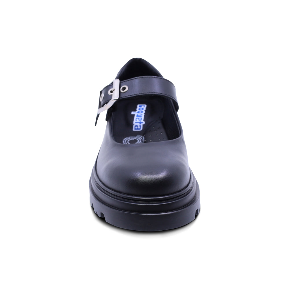 Zapato escolar Coqueta para niña de piel negro Jazz con hebilla