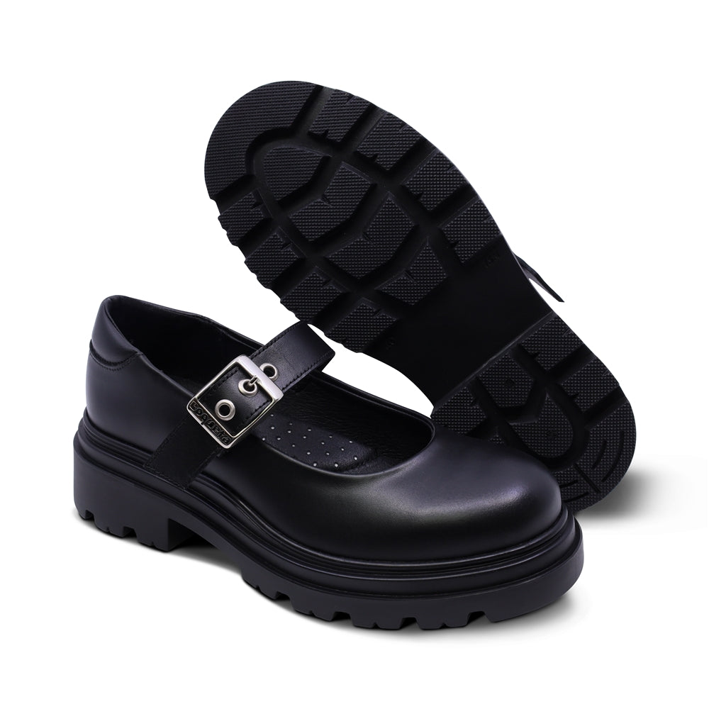 Zapato escolar Coqueta para niña de piel negro Jazz con hebilla