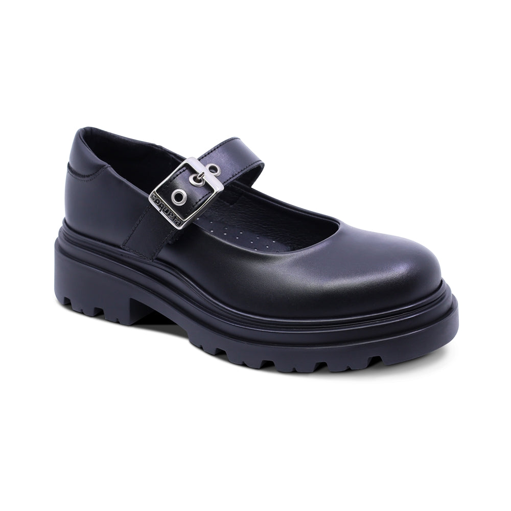 Zapato escolar Coqueta para niña de piel negro Jazz con hebilla