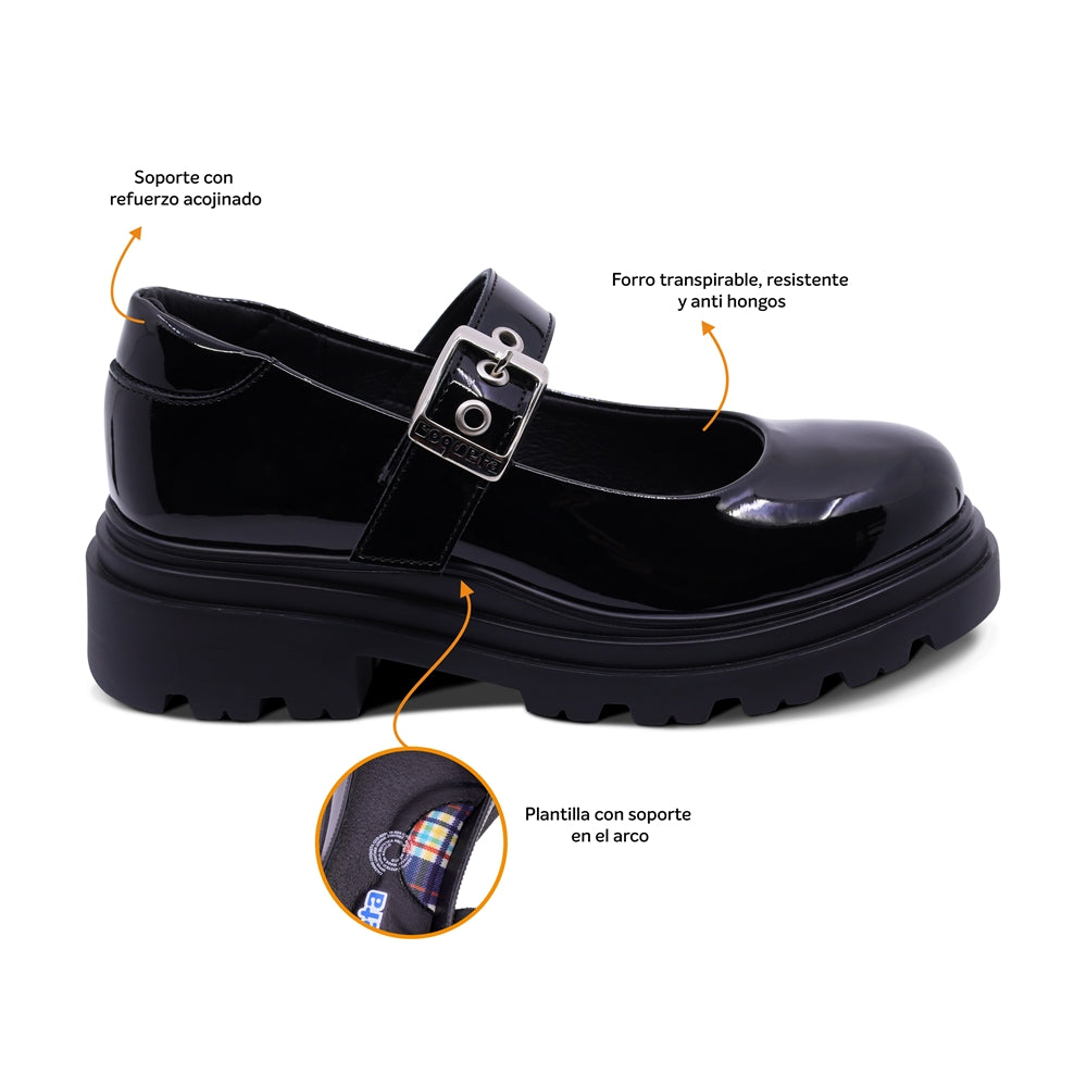 Zapato escolar Coqueta para niña charol negro Jazz con hebilla