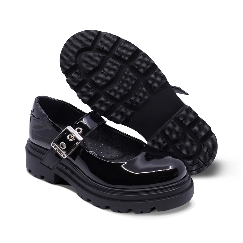 Zapato escolar Coqueta para niña charol negro Jazz con hebilla