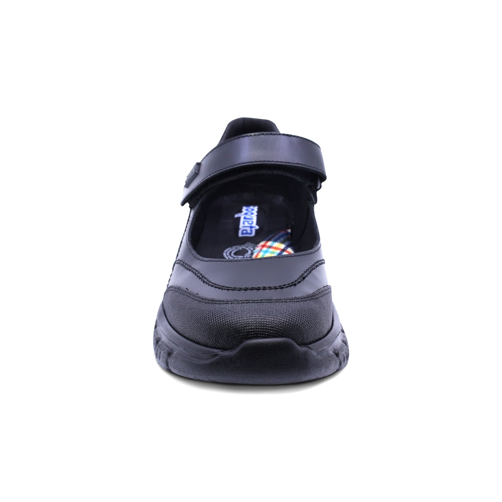 Zapato escolar Coqueta para niña de piel negro Balu con puntera antiraspaduras