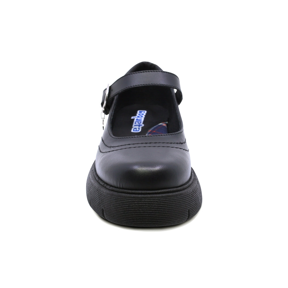 Zapato escolar Coqueta para niña de piel negro Igor con dije