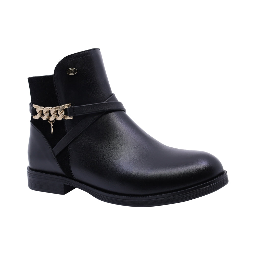 Bota Coqueta para niña en piel negro Canuta con cadena decorativa