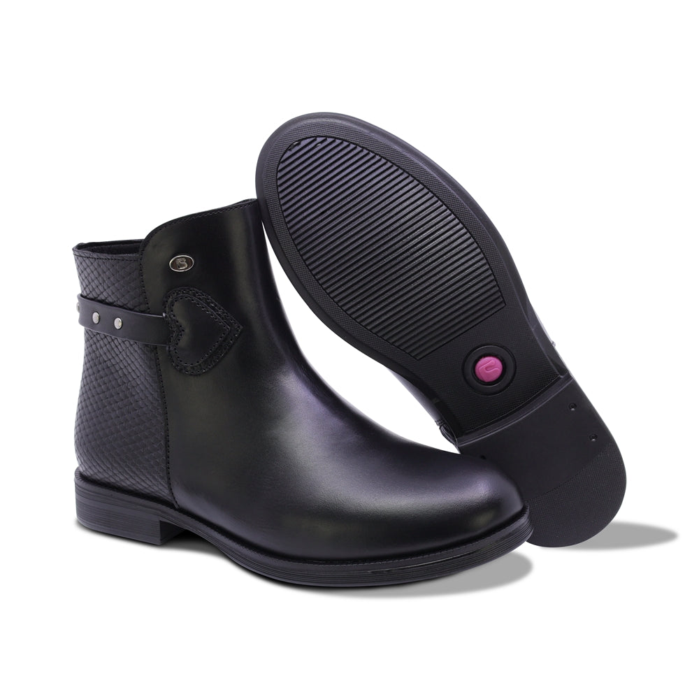 BOTA COQUETA PARA NIÑA DE PIEL COLOR NEGRO CANUTA CON CIERRE