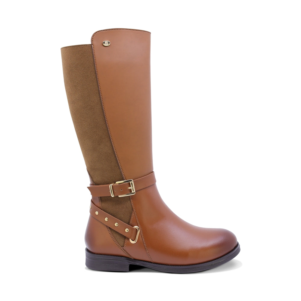BOTA COQUETA PARA NIÑA DE SINTÉTICO COLOR MIEL CANUTA CON CIERRE