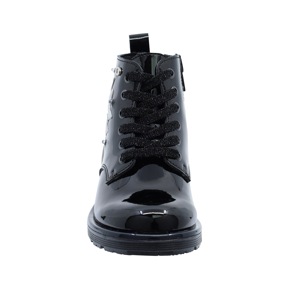 Botín Coqueta para niña Charol Negro Elvis con estrellas decorativas