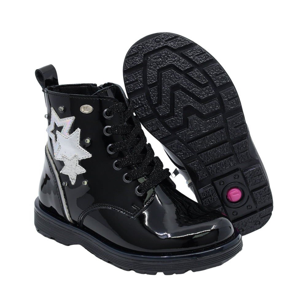 Botín Coqueta para niña Charol Negro Elvis con estrellas decorativas