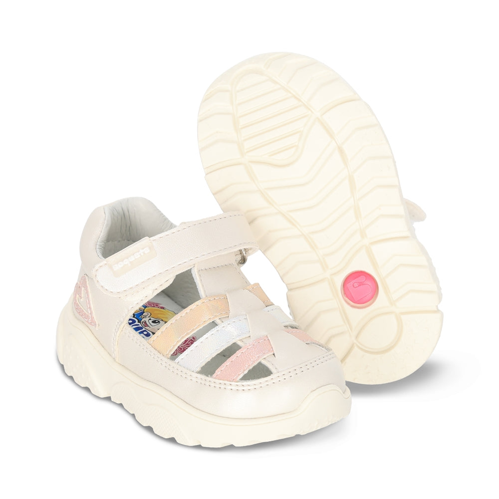 Sandalia Coqueta para niña en sintético perla Zippy con tira de contacto.