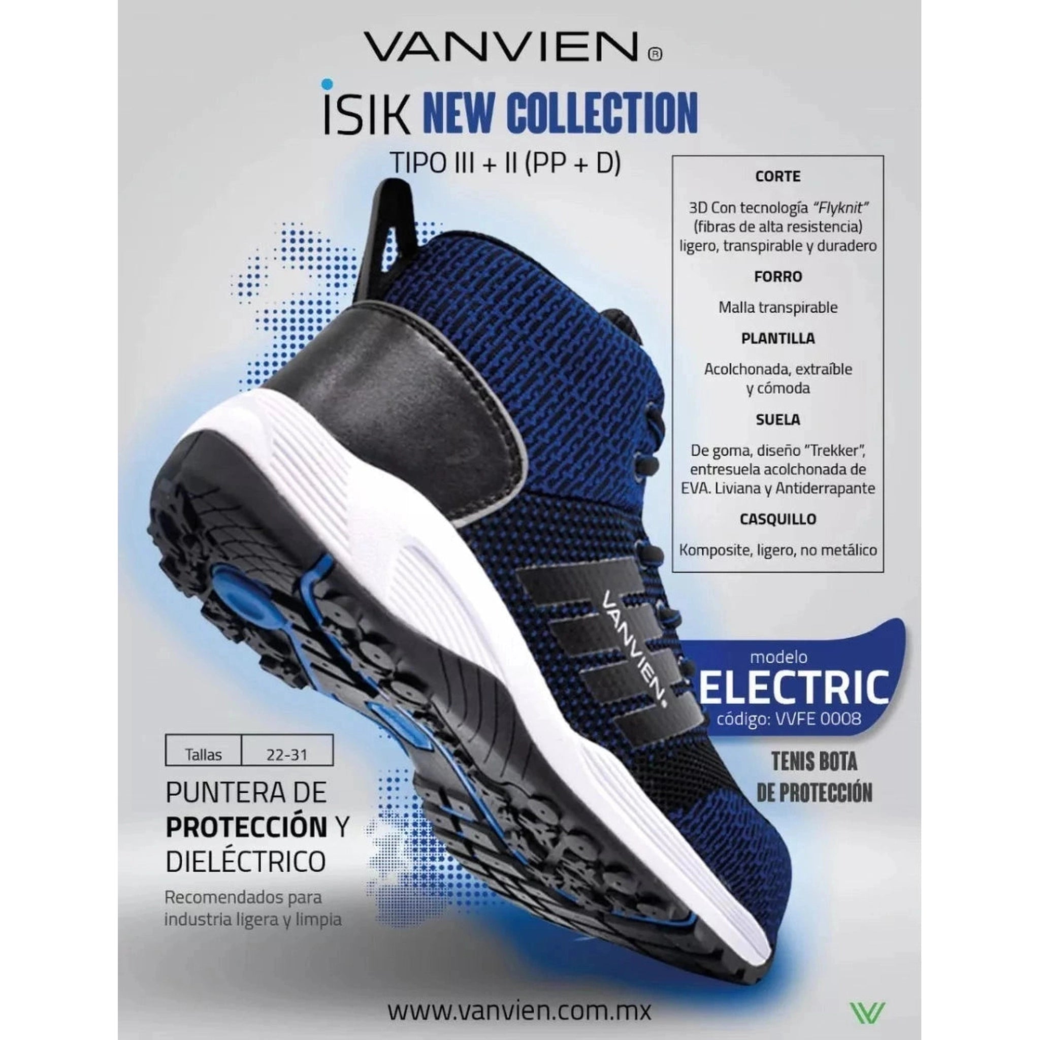 Tenis Bota Industrial Dieléctrica Tipo II + III PP+D Caballero Van Vien VVFE08 Azul