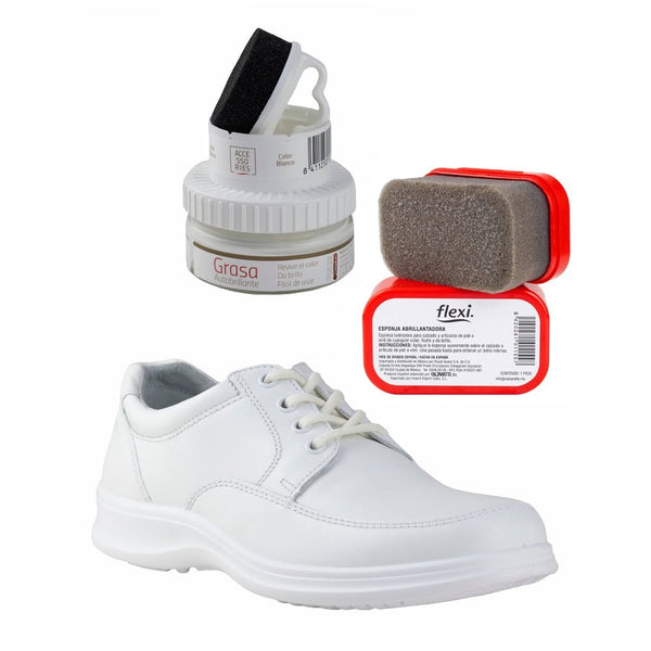 Zapato de Servicio / Clínico Caballero Flexi Kaiser 63202 Blanco + Productos de Limpieza