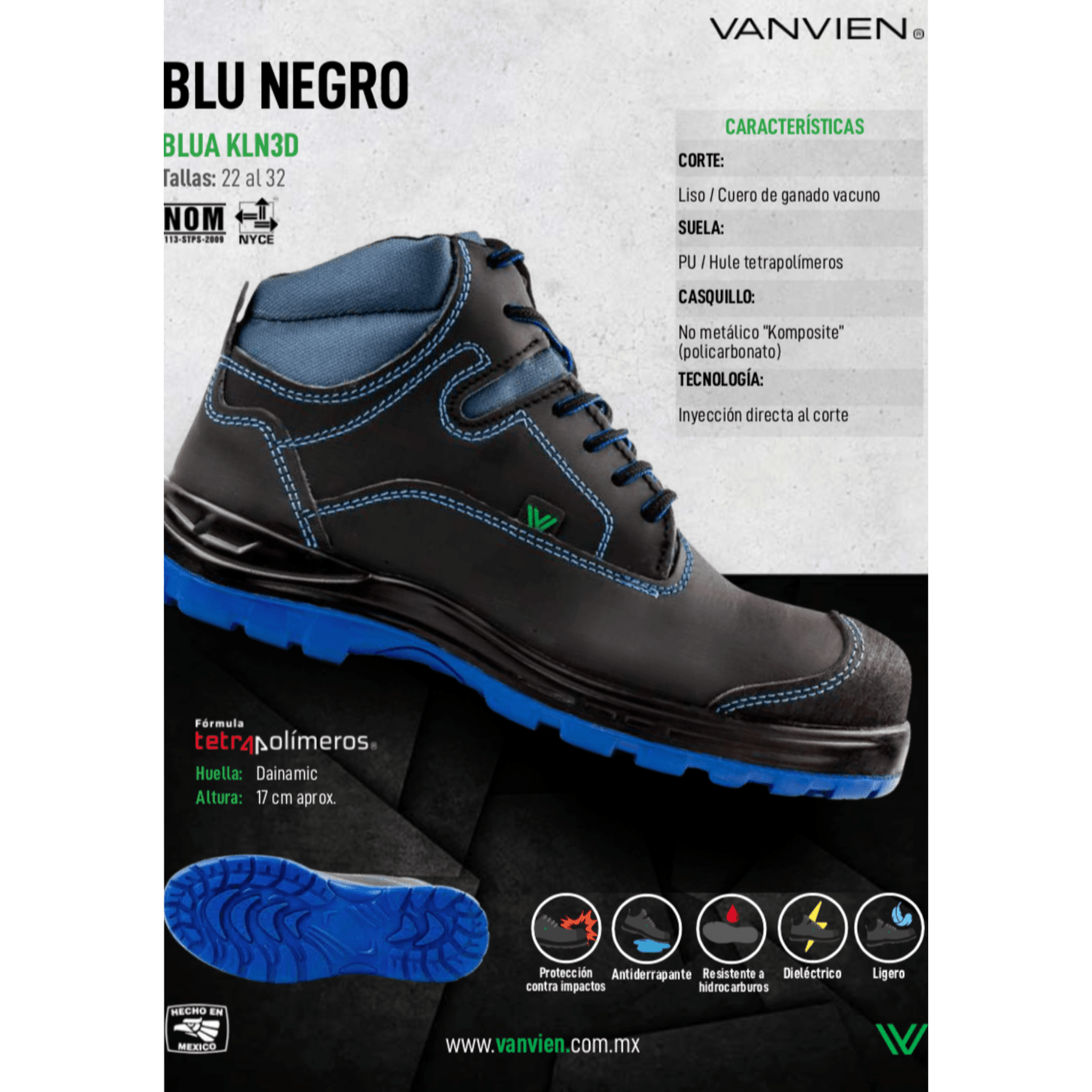 Bota Industrial Dieléctrica Tipo II + III PP+D Caballero Van Vien BLUA KLN3D Negro